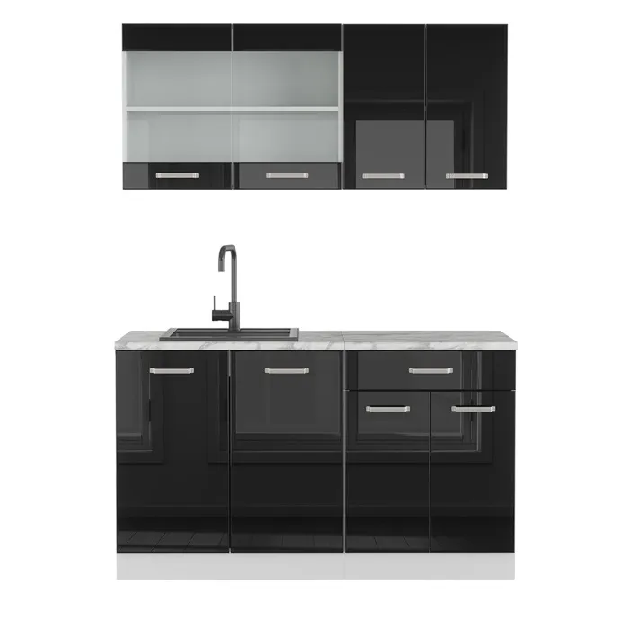Vicco Cuisine Noir Haute brillance 140cm, PT Marbre