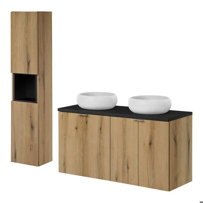 Ensemble de meubles de salle de bain NEWPORT 120 x 57 x 39 cm effet chêne noir en.casa