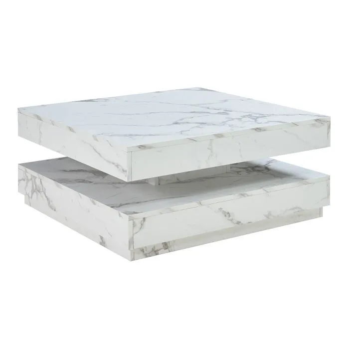 Table basse Florenz 76 x 76 x 38 cm effet marbre blanc en.casa