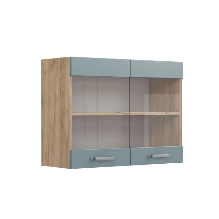 Vicco Meuble de cuisine haut vitré Bleu-gris 80cm