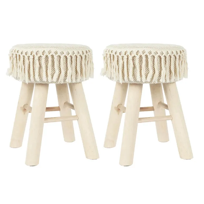 Nelya - Nelya - Lot De 2 Tabourets Assise Décorative En Tissu Pieds En Pin Naturel