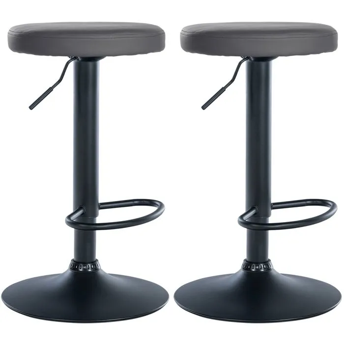 Lot De 2 Tabourets De Bar Design Simple Avec Assise En Synthétique Gris Et Tdb10686