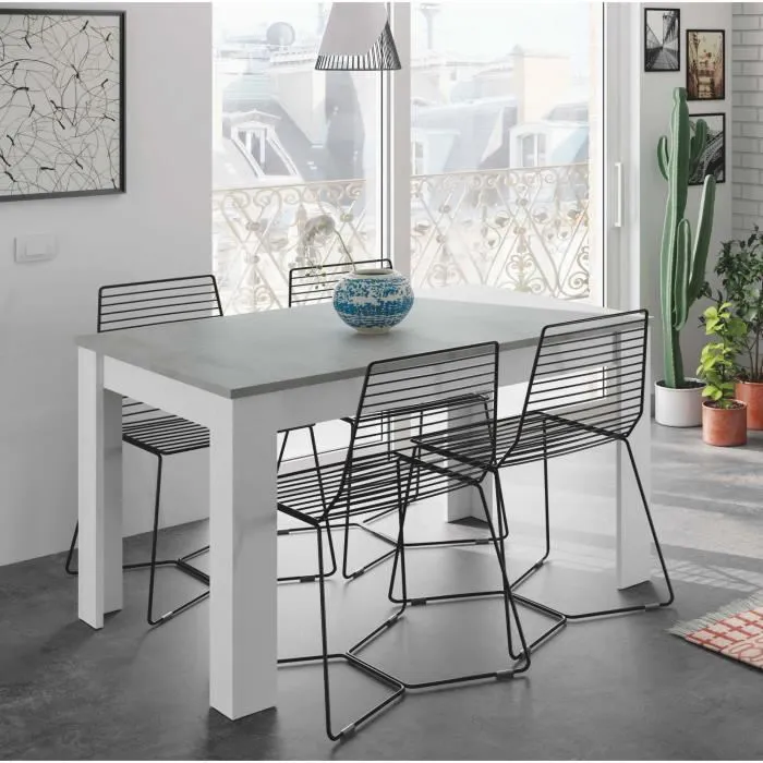 Table Extension,effet Bois,ciment, Blanc,190x90h78 Cm