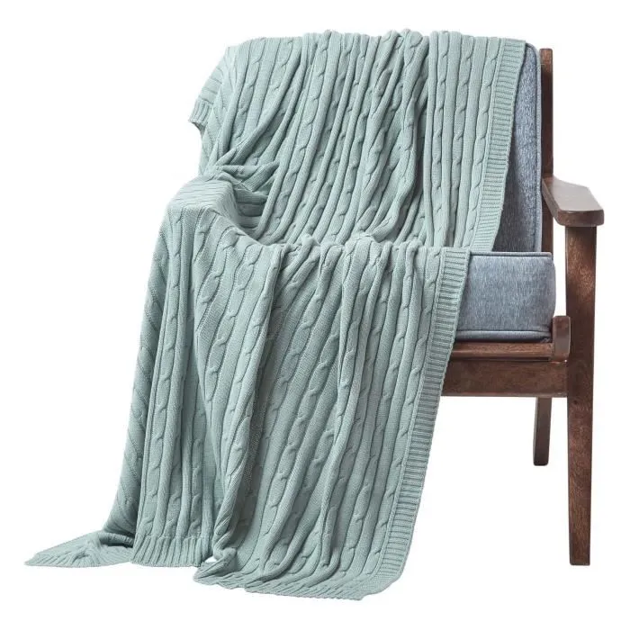 Plaid Bleu 130x170cm Tricot En Coton Homescapes