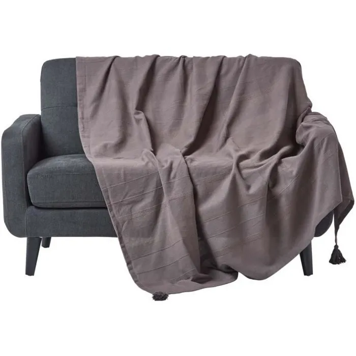 Plaid Rajput Gris 150x200cm Jeté De Canapé En Coton Homescapes