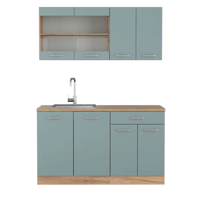 Vicco Cuisine Bleu-gris/chêne doré 140cm sans PT