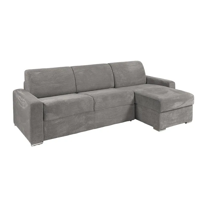 Canapé d'angle réversible convertible express en velours côtelé gris clair - Couchage 160 cm - Matelas 18 cm - CALITO