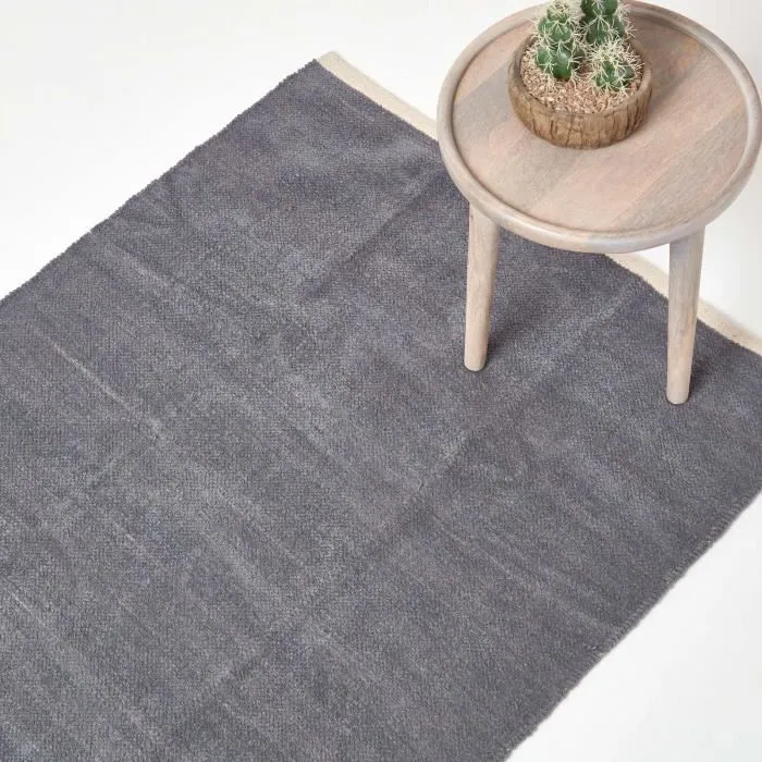 Tapis Chenille Uni En 100% Coton Gris Foncé 60x100cm - Homescapes