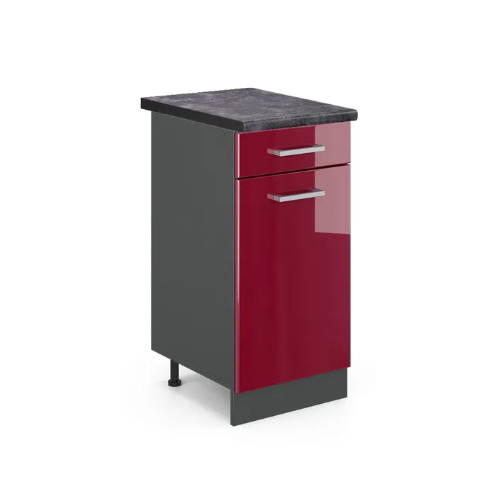 Vicco Meuble cuisine Rouge brillant/Anthracite 40cm plan de travail Anthracite