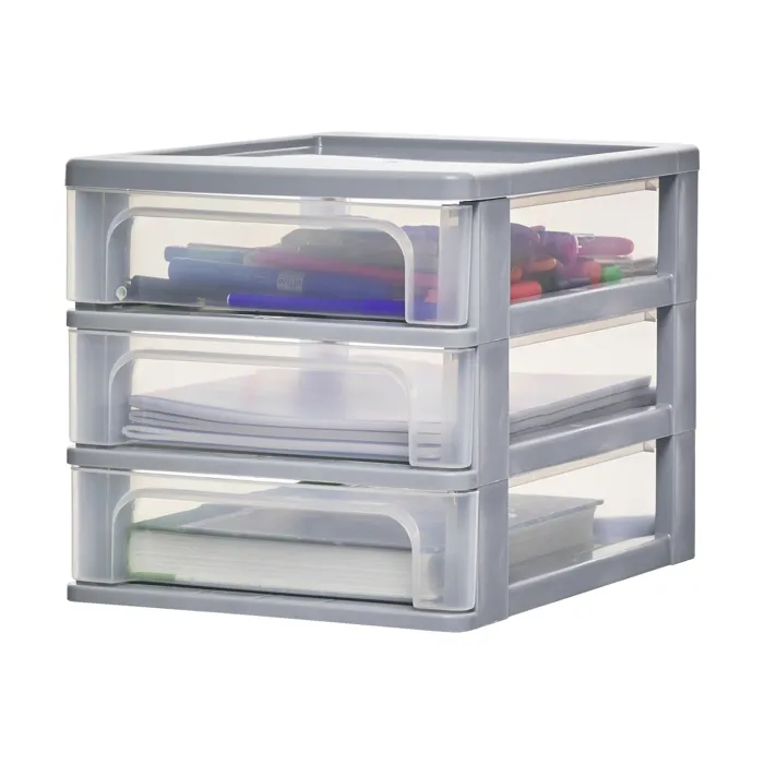 Iris Ohyama, Caisson de rangement plastique A4, 3 Petits Tiroirs, Gris, OCH-2030