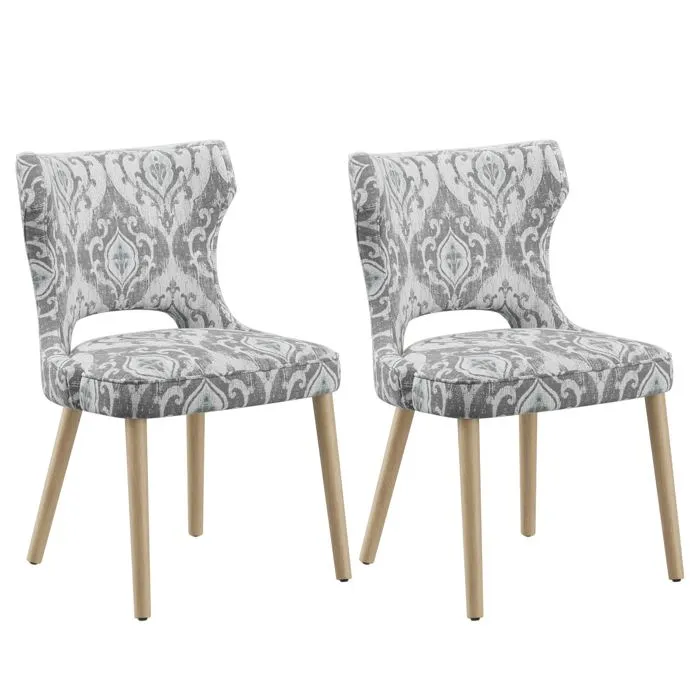 Lot de 2 Chaises Capitonnées Dossier Haut Style Club, Salle à Manger Cuisine Salon, Jacquard