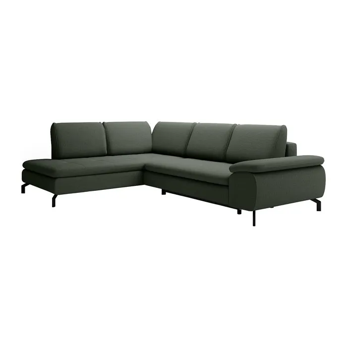 Grand canapé d'angle gauche convertible en tissu texturé vert ARCHIBALD