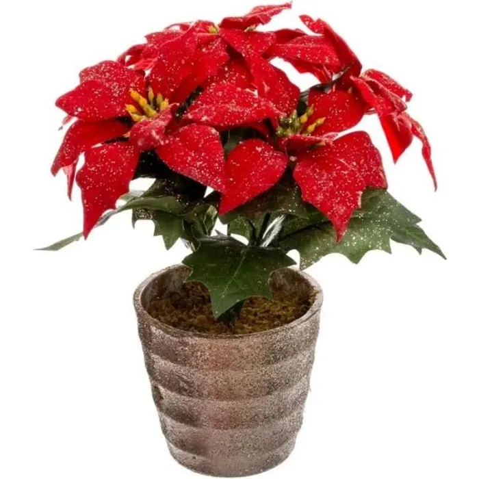Branche Poinsettia Paillettes Pot H 22 Cm - Feeric Lights & Christmas