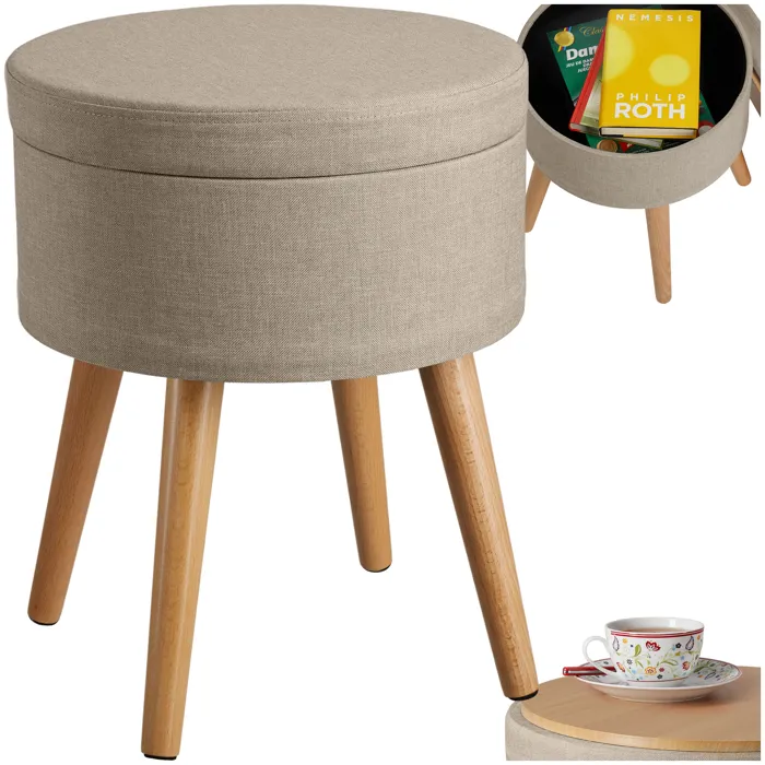 Tabouret En Bois Avec Espace De Rangement En Panneau De Fibres Sable