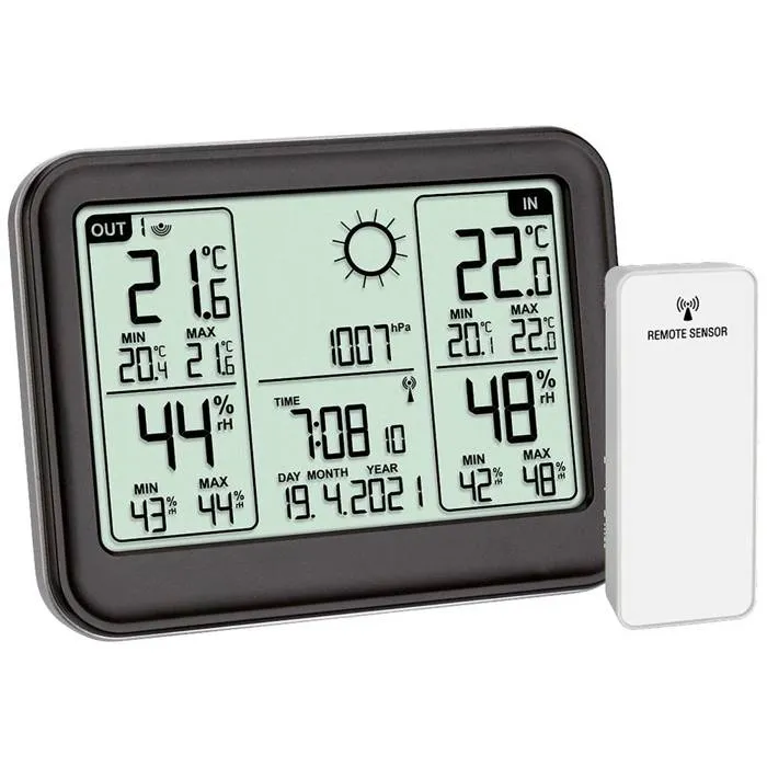 Station météo radiopilotée MEMO 35.1141.01 - prévisions, baromètre et capteur sans fil