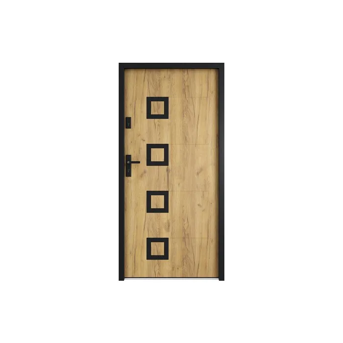 Porte d'entrée en acier avec inox H207 x L100 cm effet chêne - épaisseur 55 mm - poussant droit - TIFANA