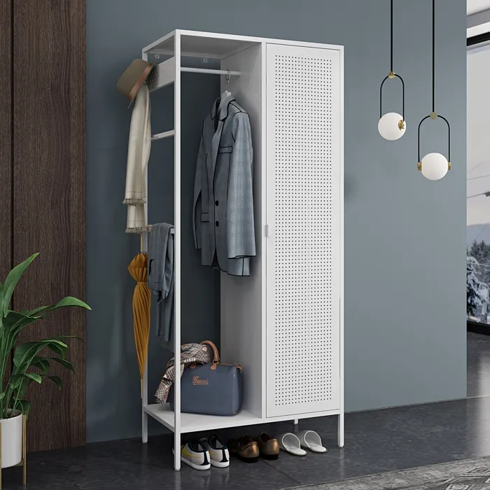 Armoire de chambre Puumala avec 4 étagères acier 180 x 80 x 45 cm blanc en.casa