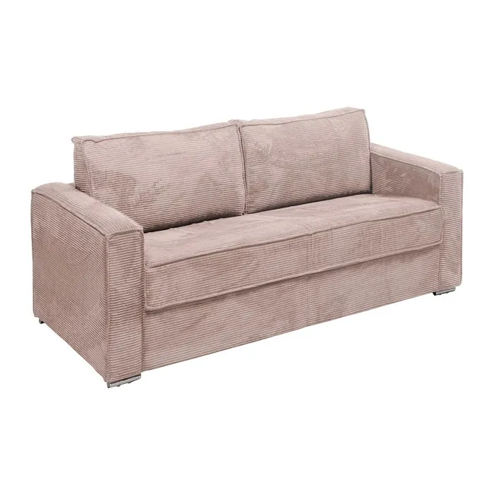 Canapé 4 places convertible express en velours côtelé rose - Couchage 160 cm - Matelas 22 cm avec mémoire de forme LORETO