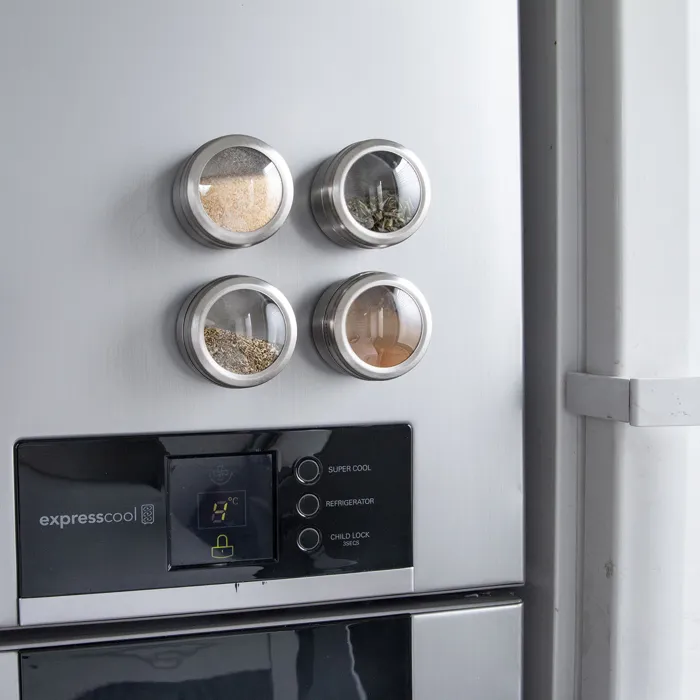 Support Et Pots À Épices - Cook Concept - Aimanté - 6 Pots En Verre Et Inox - Gris