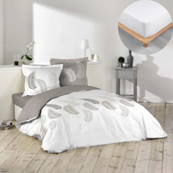 Pack housse de couette 220x240 cm Goyave + drap housse 140x190 Blanc
