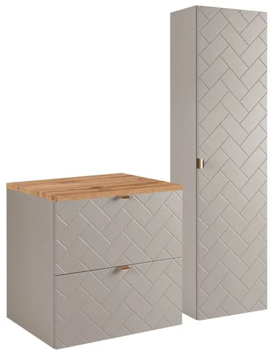 Ensemble un meuble sous vasque 60 cm avec le plan CHÊNE et une colonne 35/136 cm à suspendre MADIS CACHEMIRE