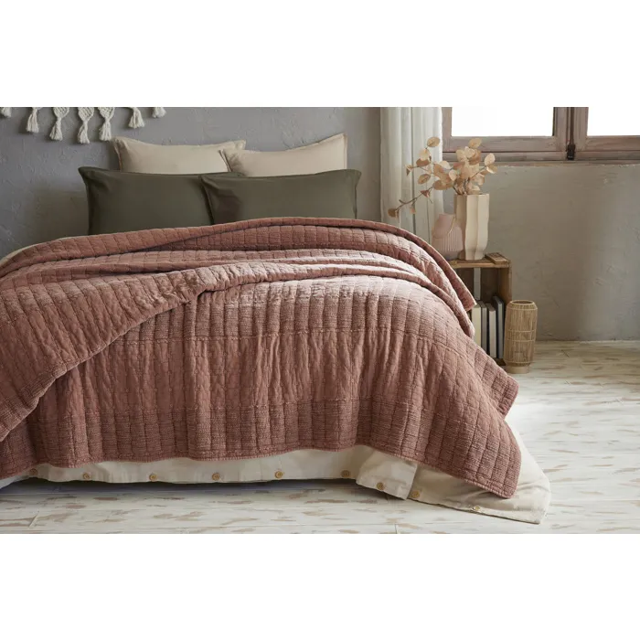 Couvre-lit 240 X 260 Cm Alix En Coton Jacquard - Terracotta