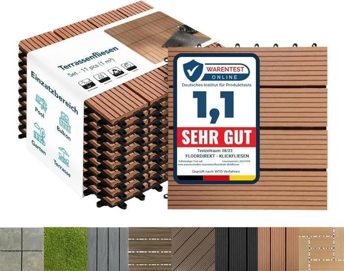 Dalles de Terrasse Lot de 11 pièces, Royal Marron clair 30 x 30 cm - 1 m²