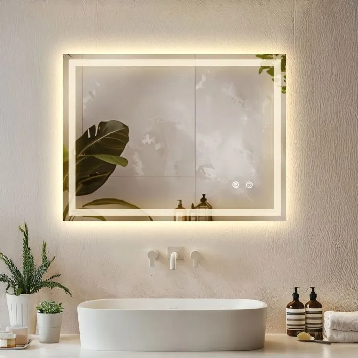 Miroir De Salle De Bain Led Commande Tactile Réglable 50 X 70 Cm