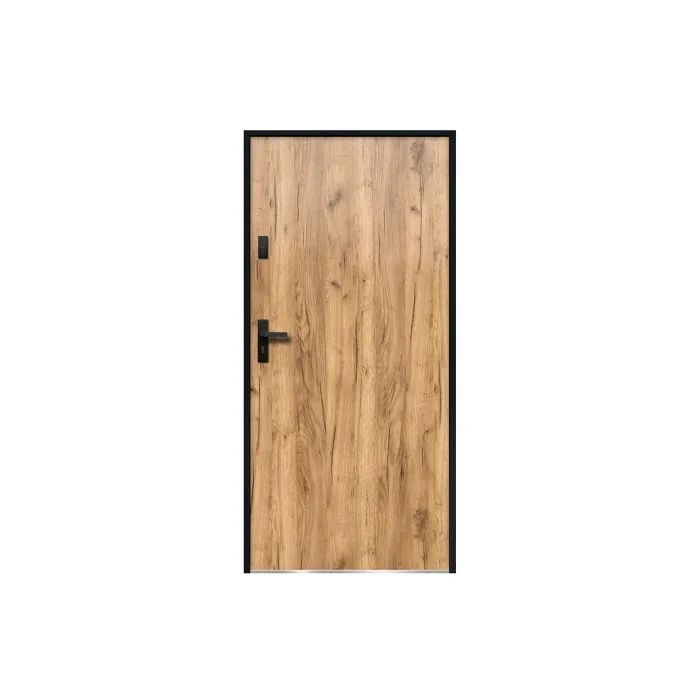 Porte d'entrée en acier pleine H207 x L100 cm effet chêne - épaisseur 55 mm - poussant droit - AGUEDA