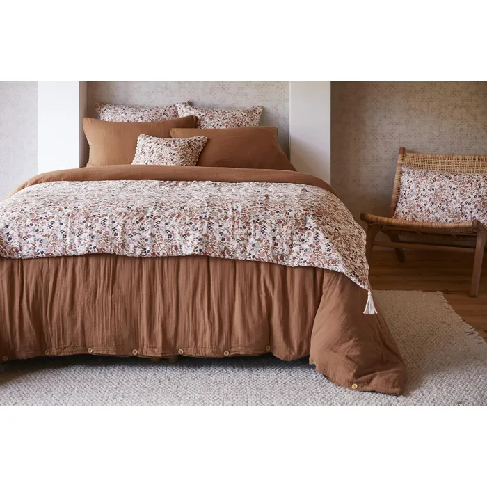 Bout de lit 90 x 200 cm Double Gaze de Coton Imprimée Capucine Pampa