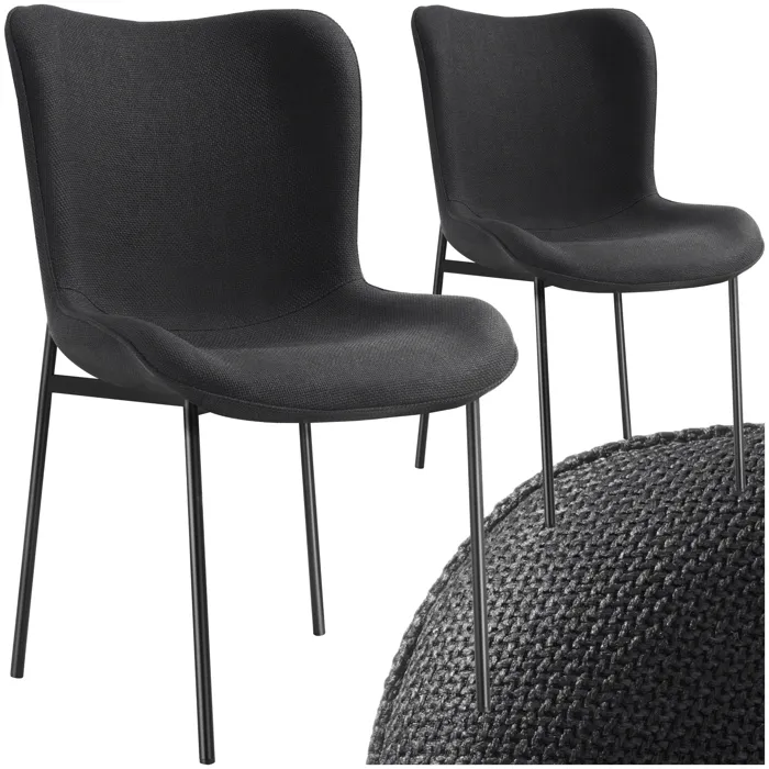 2 Chaises Rembourrées Revêtement En Tissu Forme Ergonomique Noir