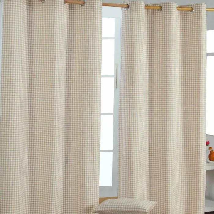 Rideaux Vichy Beige À Oeillets 100% Coton 117x137cm