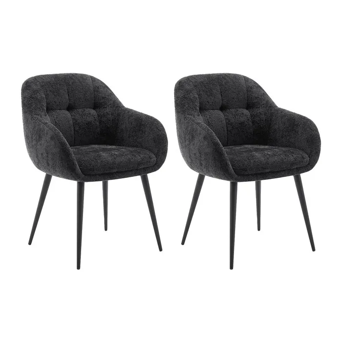 Lot de 2 chaises avec accoudoirs en tissu texturé et métal - Noir - LASSANDRA