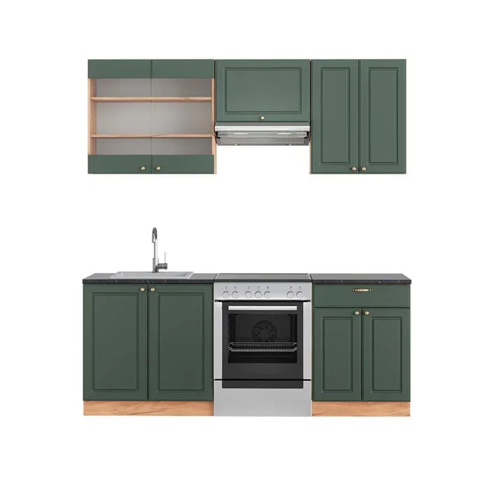 Vicco Cuisine Chêne vert et or/chêne doré 200cm, PT Anthracite