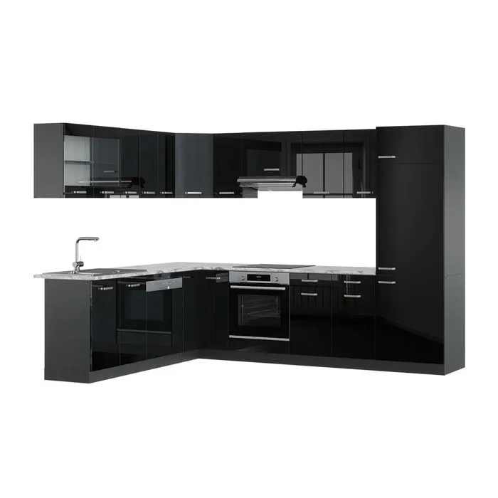 Vicco Cuisine en angle Noir Haute brillance/Anthracite 287 x 227 cm, PT Marbre