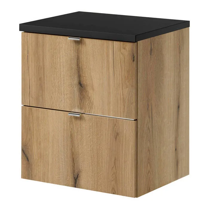 Meuble sous lavabo NEWPORT avec 2 tiroirs 50 x 60 x 40 cm effet chêne noir en.casa