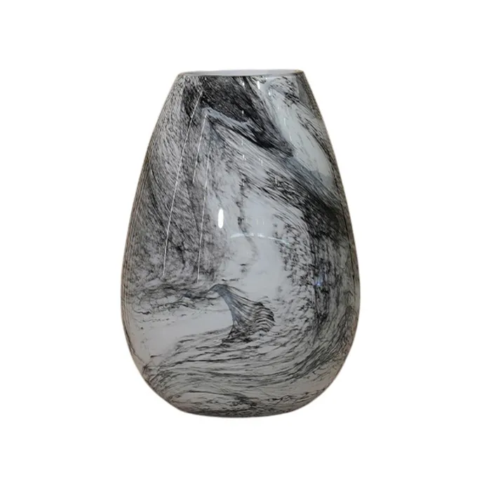 Chelsea - Vase En Verre Couleur Marbre Blanc Et Noir H24 Cm