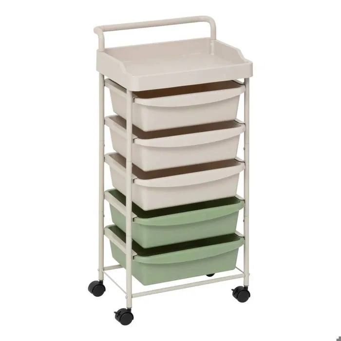 Tour Rangement 5 Tiroirs Deskolor Avec Roues Beige Et Vert - 5five