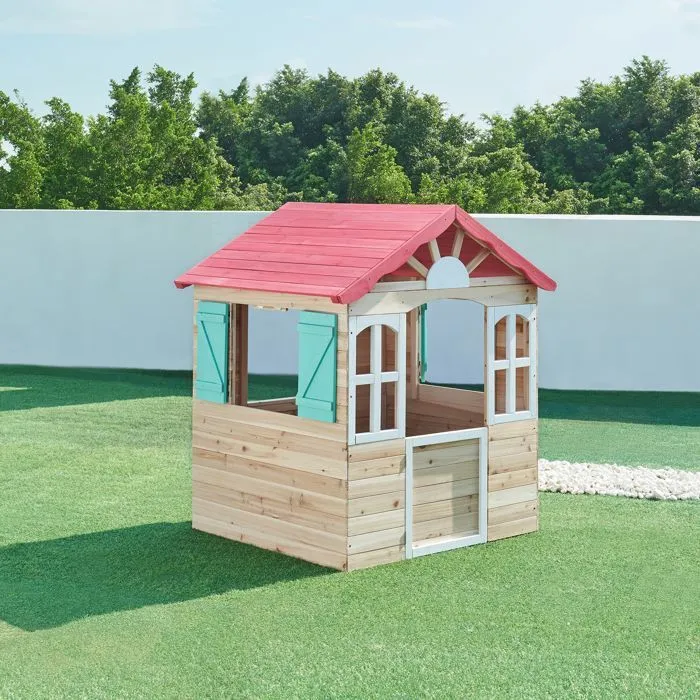 Cabane de jeu d'extérieur Lulä bois de pin 130 x 115 x 101 cm naturel rouge vert casa.pro