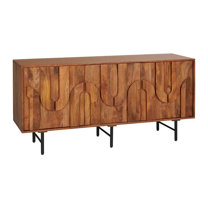 Buffet avec 3 portes en bois de manguier et métal noir - Naturel - MIZORAM de Maison Céphy