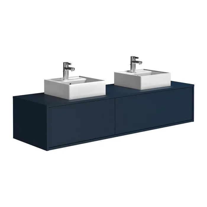 Meuble de salle de bain suspendu bleu nuit avec double vasque - L150 cm - ISAURE II