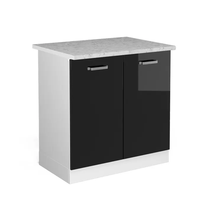 Vicco Meuble bas sous-évier Noir Haute brillance 80cm, PT Marbre
