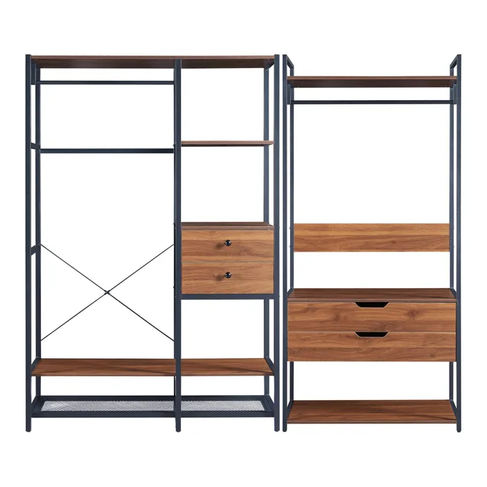 Ensemble de 2 portants à vêtements Larem 4 tiroirs noir effet noyer en.casa