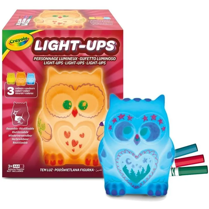 Crayola Chouette Lumineuse Recolorable 18 X 15 X 11 Cm Avec 3 Marqueurs Gel Fx Lavables