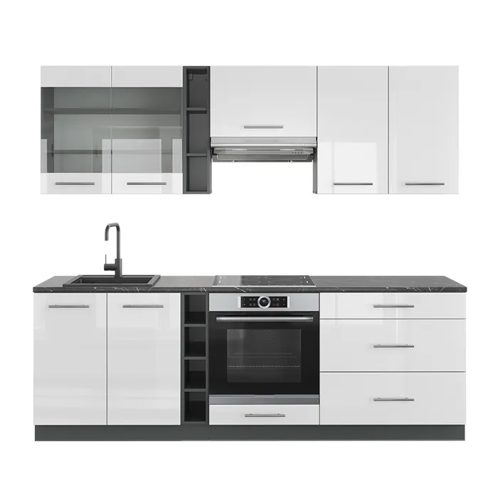 Vicco Cuisine Blanc brillant/Anthracite 235cm sans PT
