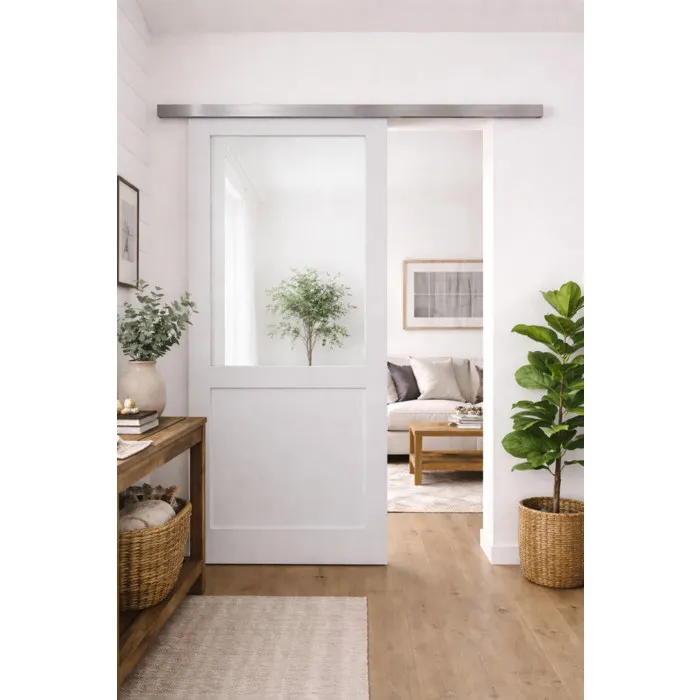 Porte Coulissante Atelier Blanc H204 X L73 Cm Sans Meneau, Rail Alu Gd Menuiseries