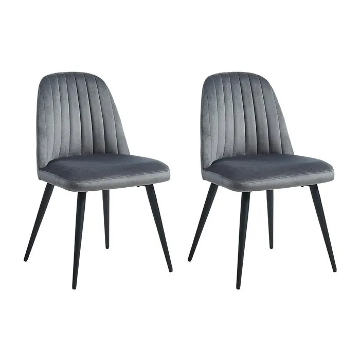 Lot De 2 Chaises En Velours Et Métal Noir - Gris - Eleana