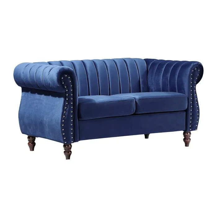 Canapé Chesterfield 2 Places En Velours Bleu Roi Trumbo
