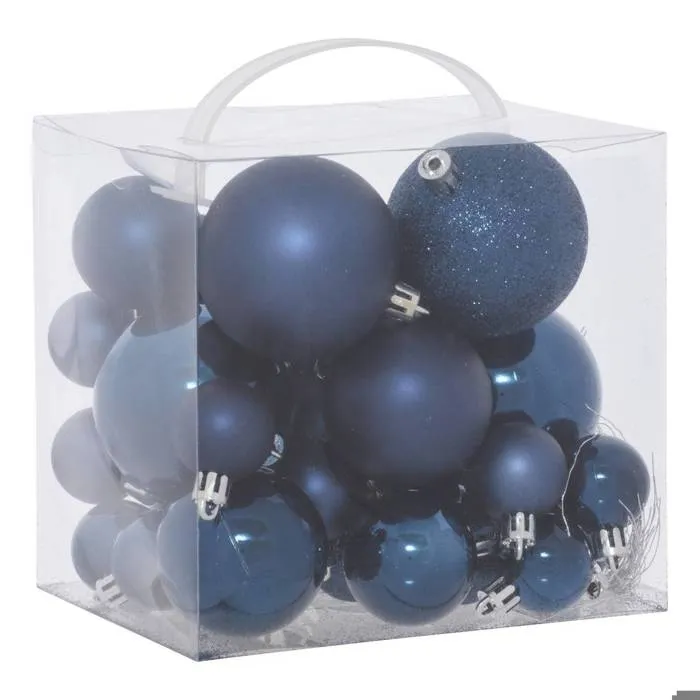 Kit De 35 Boules De Noël En Plastique Petit Modèle Bleu Nuit - Feeric Lights & Christmas
