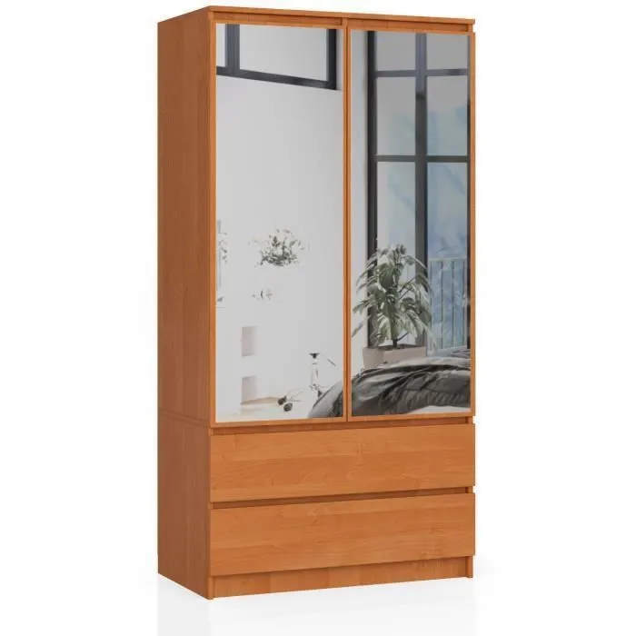 Armoire Akord S90 Aulne 90 Cm 2 Portes 2 Tiroirs Façade Aulne 4 Étagères 90x51x180 Cm